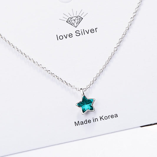 925 Sterling Silver Blue Star Crystal Pendants Necklaces for Women Luxury Quality Jewelry Gift Female Free Shipping Gaabou